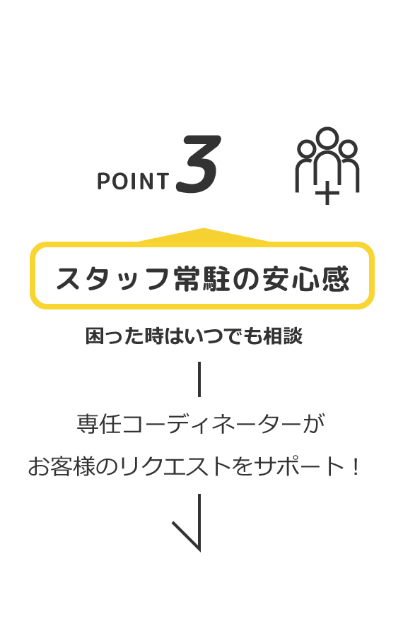 POINT3 スタッフ常駐の安心感 困った時はいつでも相談